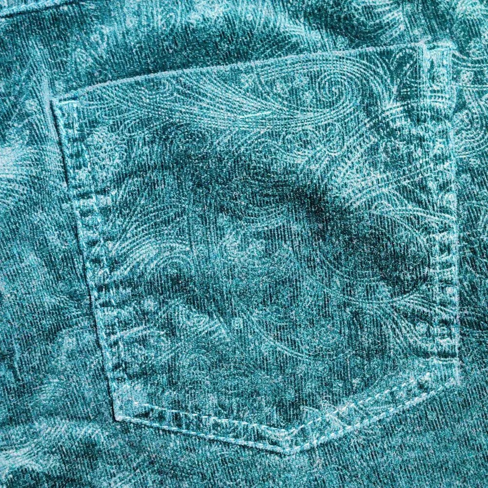 ELLE Women’s Teal Paisley Corduroy Pants Size 10 Regular Cotton Stretch Casual - Picture 7 of 9